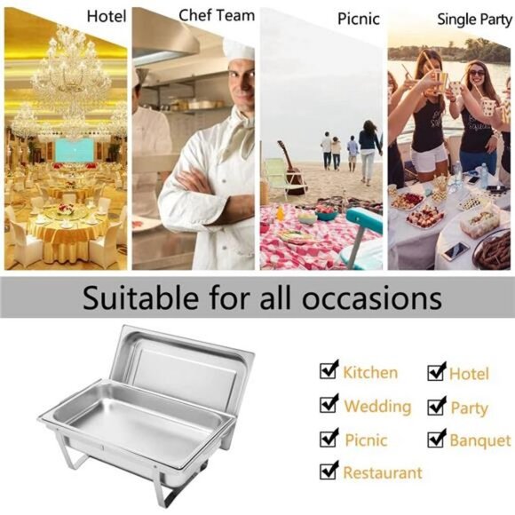 ROVSUN 8 Qt 2 Pack Full Size Stainless Steel Chafing Dishes Buffet Set - Picture 4 of 6